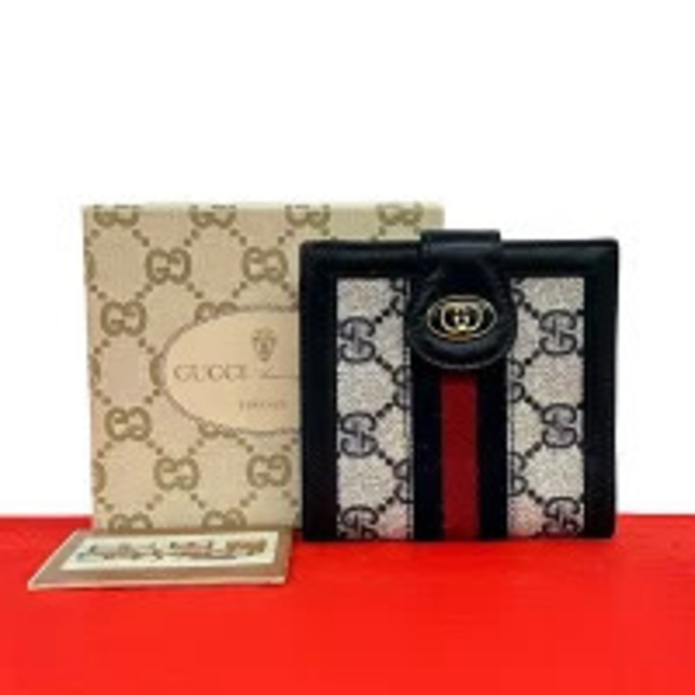 Gucci Sherry GG Leather Bifold Wallet Navy Blue
